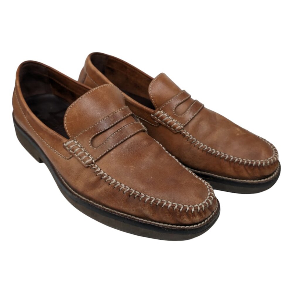 Tan Brown Leather Slip-On Penny Loafers